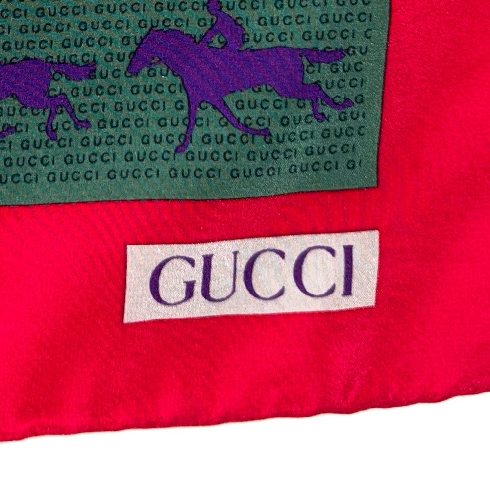 GUCCI Scarf Vintage Equestrian Print Horse & Rider Galloping STUNNING - Picture 7 of 13